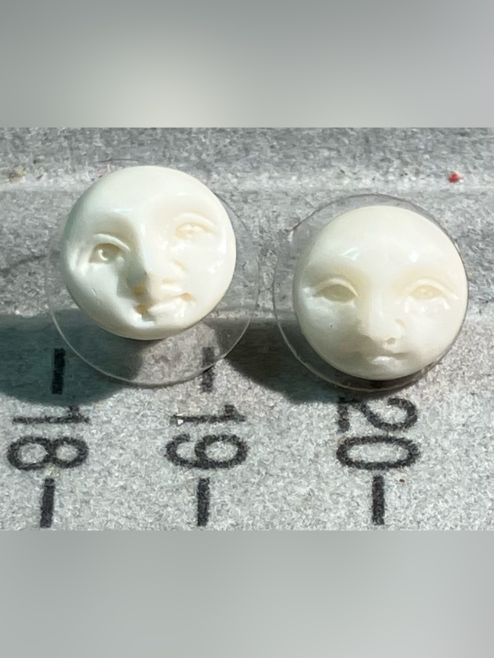 Carved Moon Face White Stud Earrings